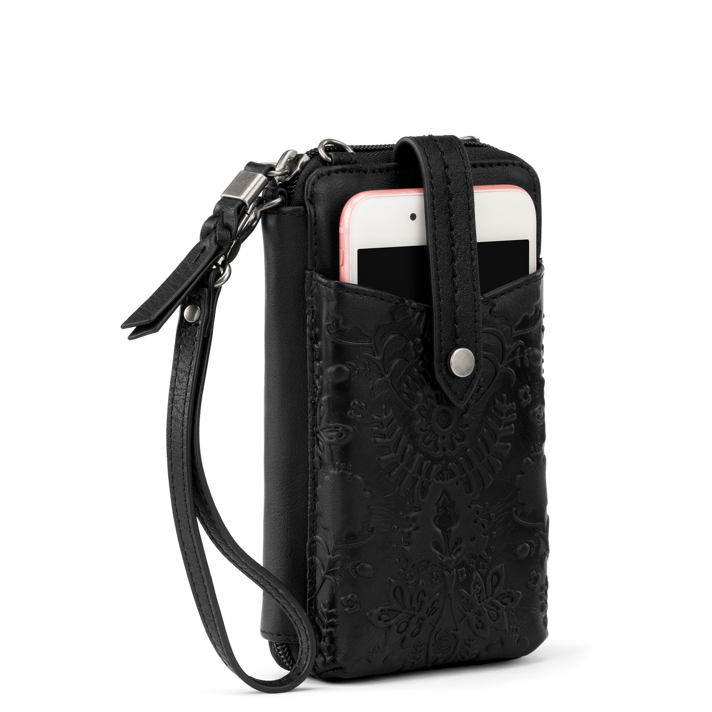 Silverlake Smartphone Wallet - Leather - Black Floral Embossed