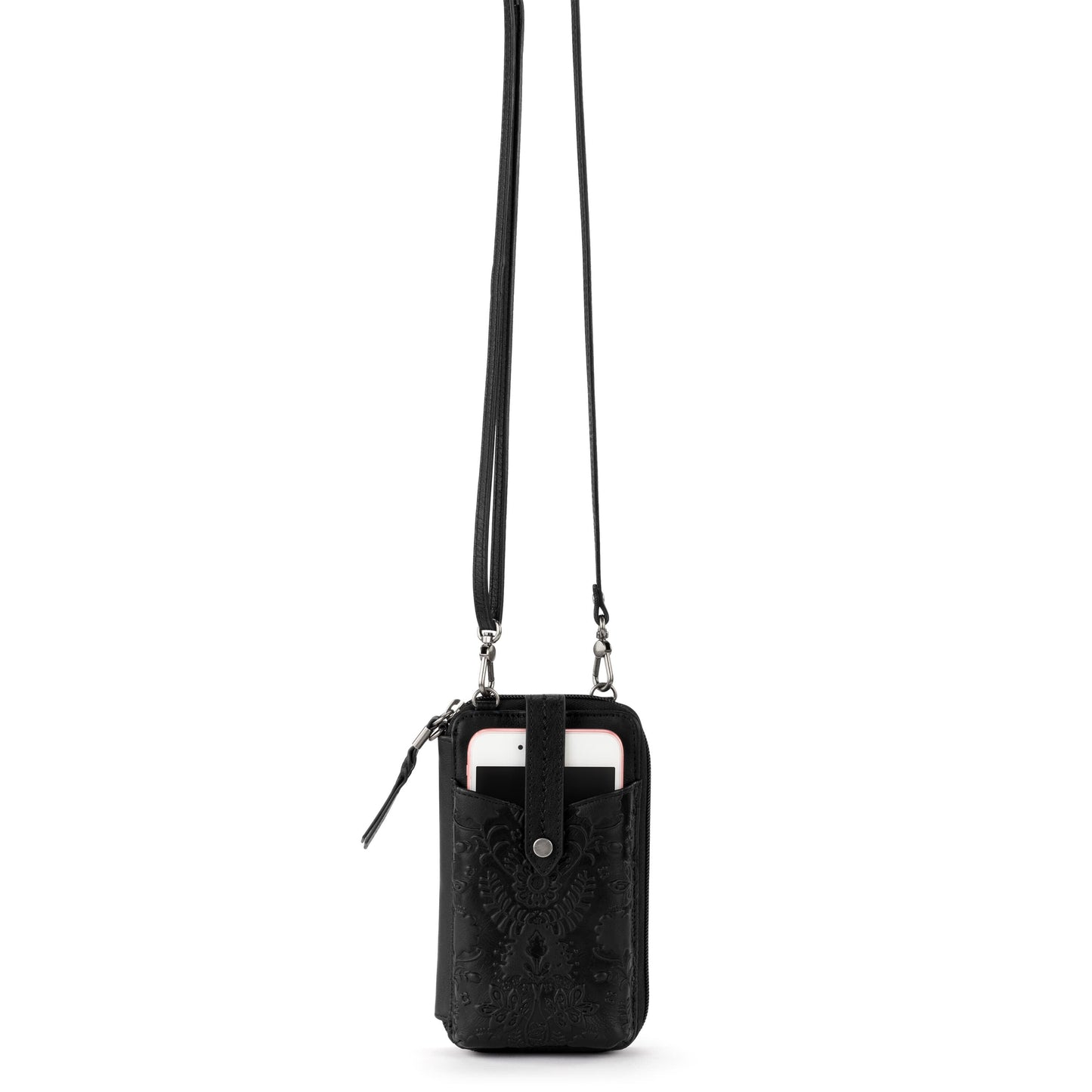 Silverlake Smartphone Wallet - Leather - Black Floral Embossed