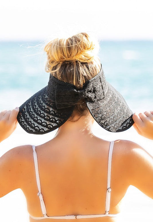 Roll Up Lace Beach Bow Sun Visor Foldable Travel
