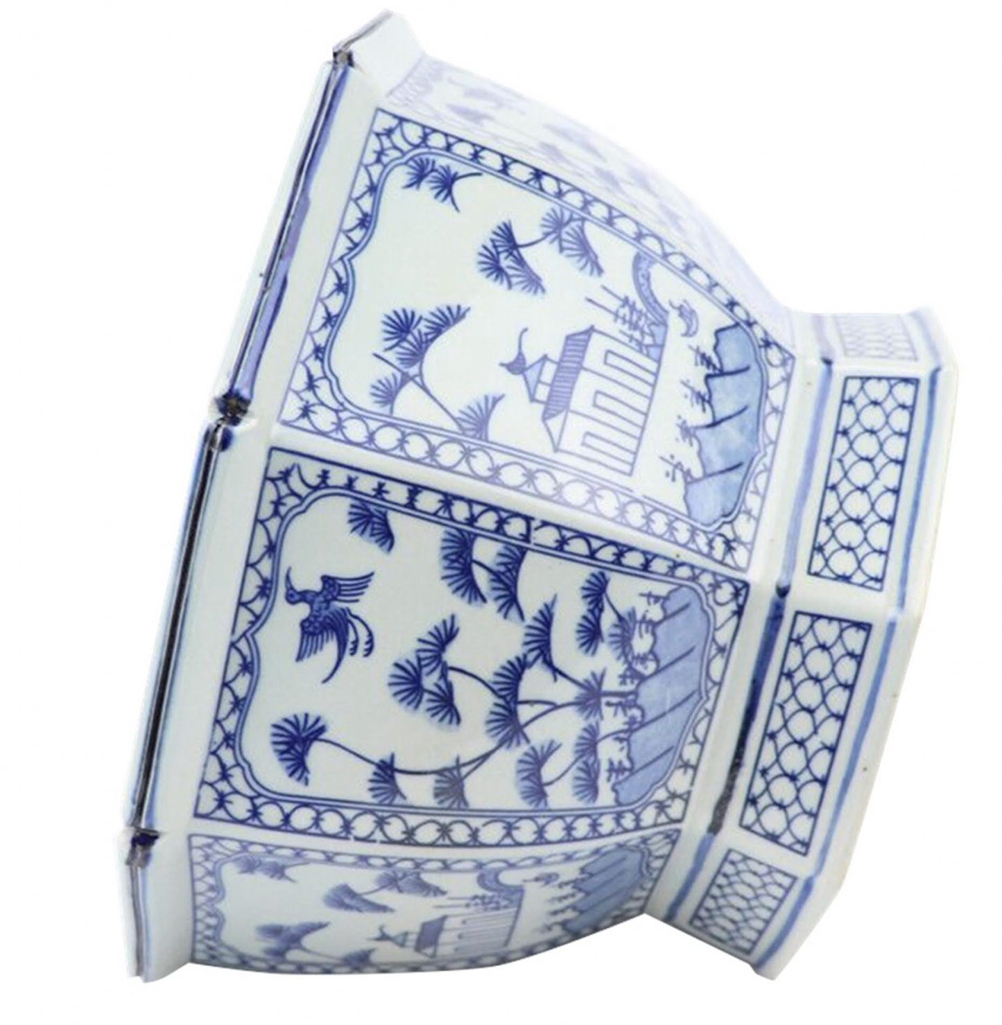 Mid Size Soft Blue Floral and Village Hexagon Planter