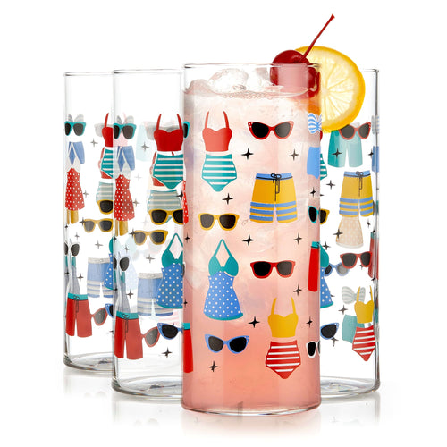 Libbey Vintage Swimsuits Cooler Glasses, 16 ounce, Set of 4