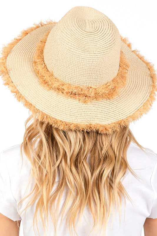 Frayed Band 2 Tone Straw Sun Hat