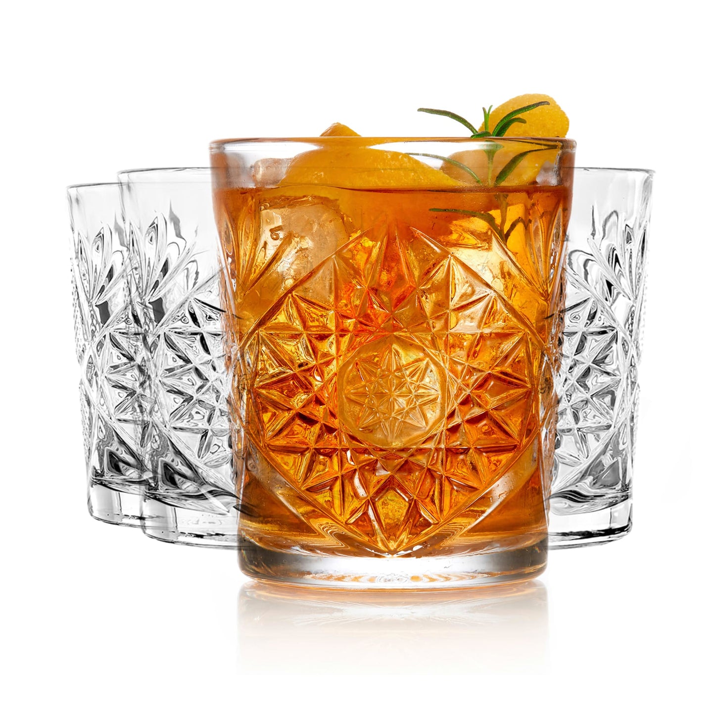 Libbey Hobstar Double Old Fashioned Glasses, 12 ounce, Clear, Set of 4