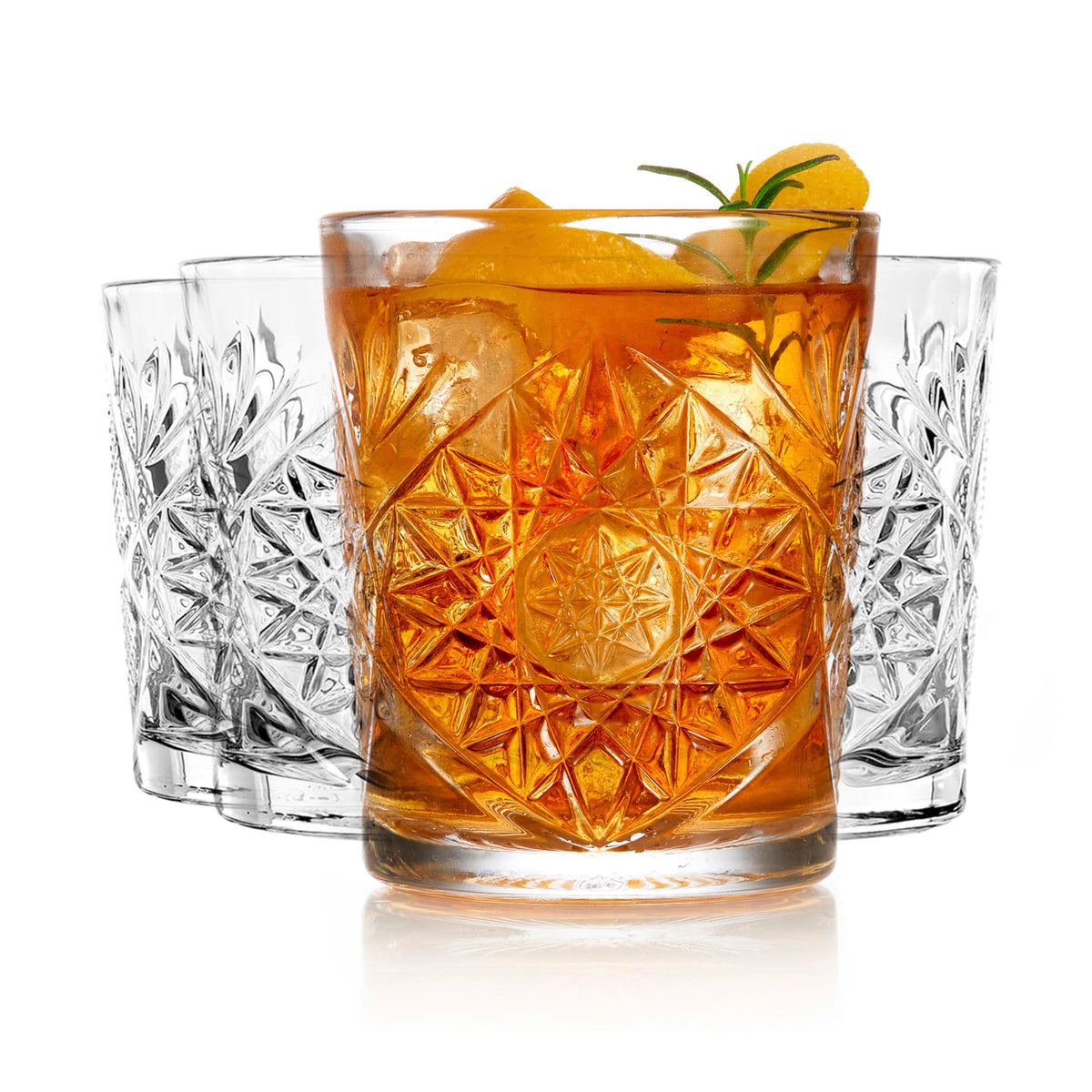 Libbey Hobstar Double Old Fashioned Glasses, 12 ounce, Clear, Set of 4