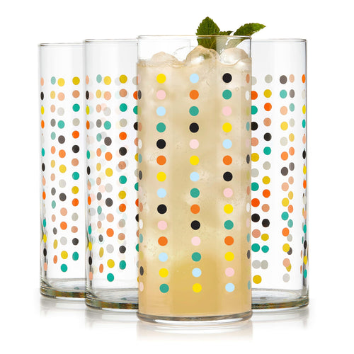 Libbey Vintage Flower Power Party Dots Cooler Glasses, 16 ounce, Set of 4