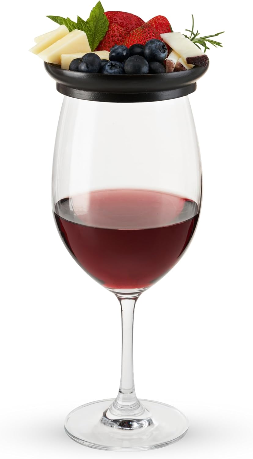 Twine Wooden Farmhouse Wine Glass Topper Appetizer Plates, Drink Cup Covers, Rustic Wine Glass Covers, Wine Accessories, Set of 4, Mahogany