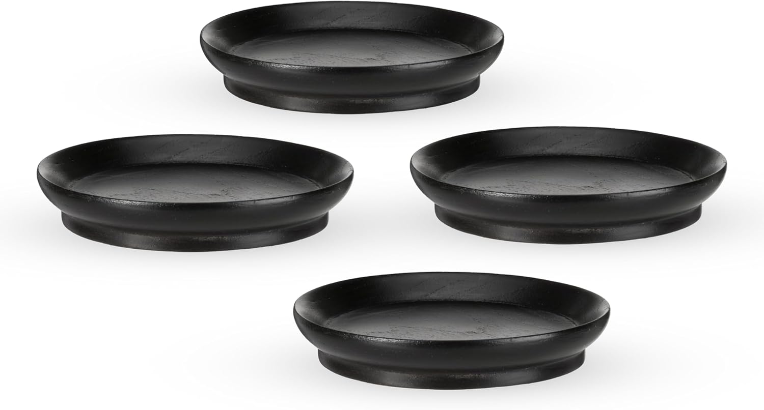 Twine Wooden Farmhouse Wine Glass Topper Appetizer Plates, Drink Cup Covers, Rustic Wine Glass Covers, Wine Accessories, Set of 4, Mahogany