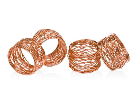 Set of Four Copper Mesh Napkin Rings