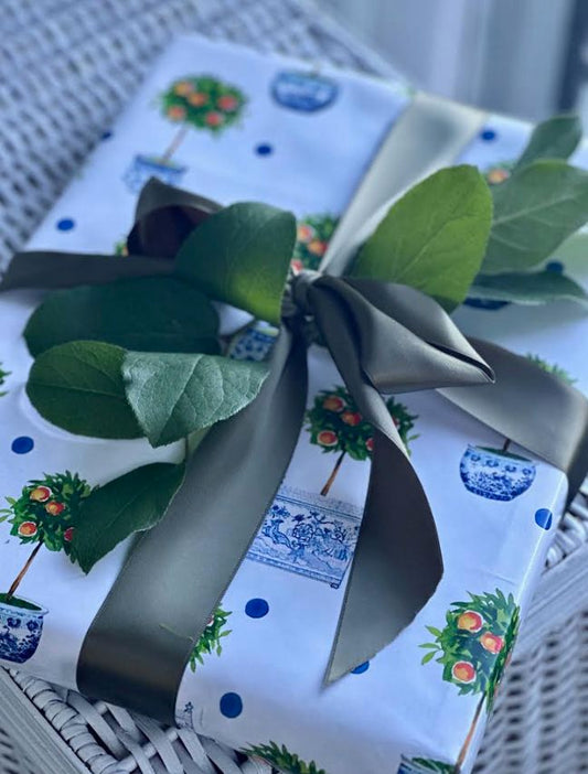 Reversible Orange Topiary & Trellis Gift Wrap