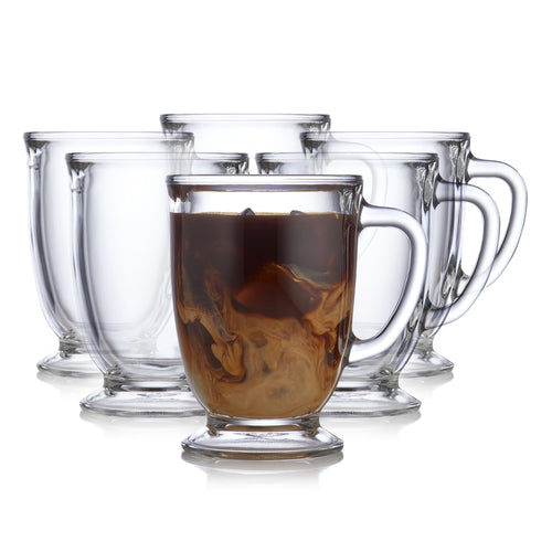 Libbey Kona Glass Coffee Mugs, 16 ounce, Set of 6