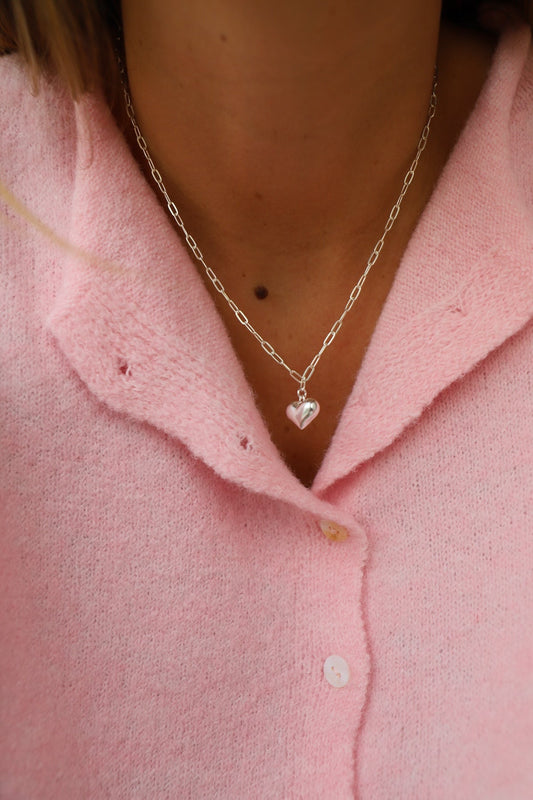 MINI PAPERCLIP PUFF HEART NECKLACE
