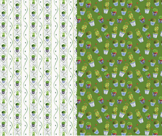 Reversible Green Topiary and Green Boxwood Gift Wrap