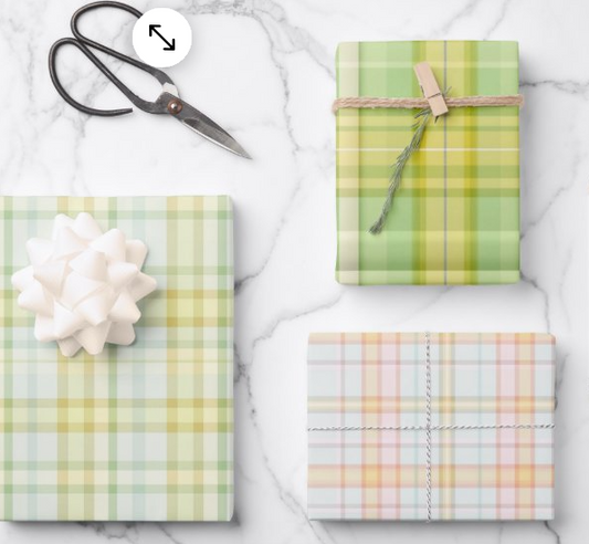 Rainbow Row Collection (Butter Yellow, Green/Blue and Blue/Pink Plaid Wrapping Paper)