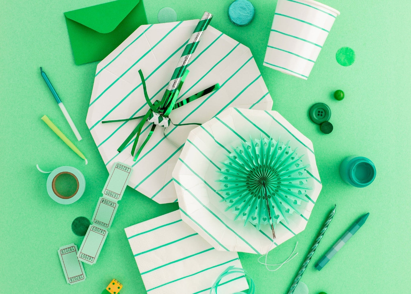 Aqua Green Striped Paper Napkins