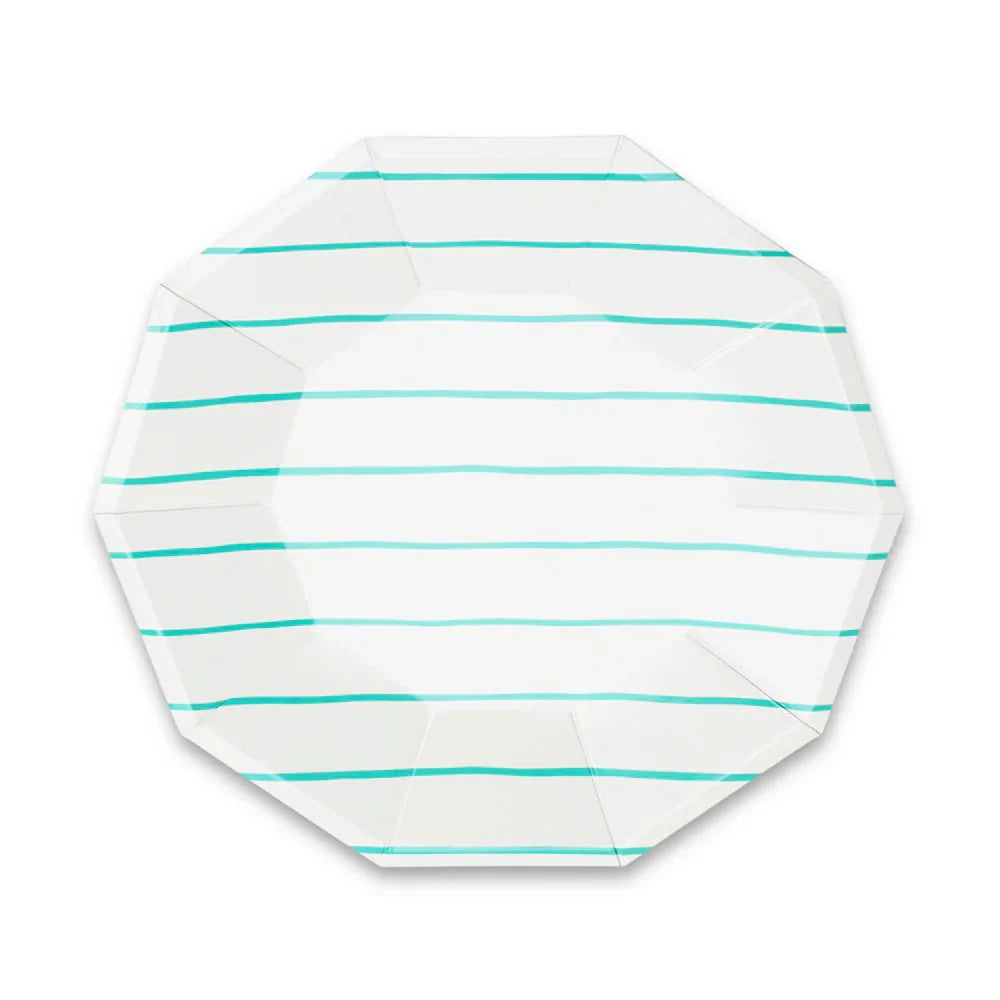 Aqua Green Striped Paper Plates