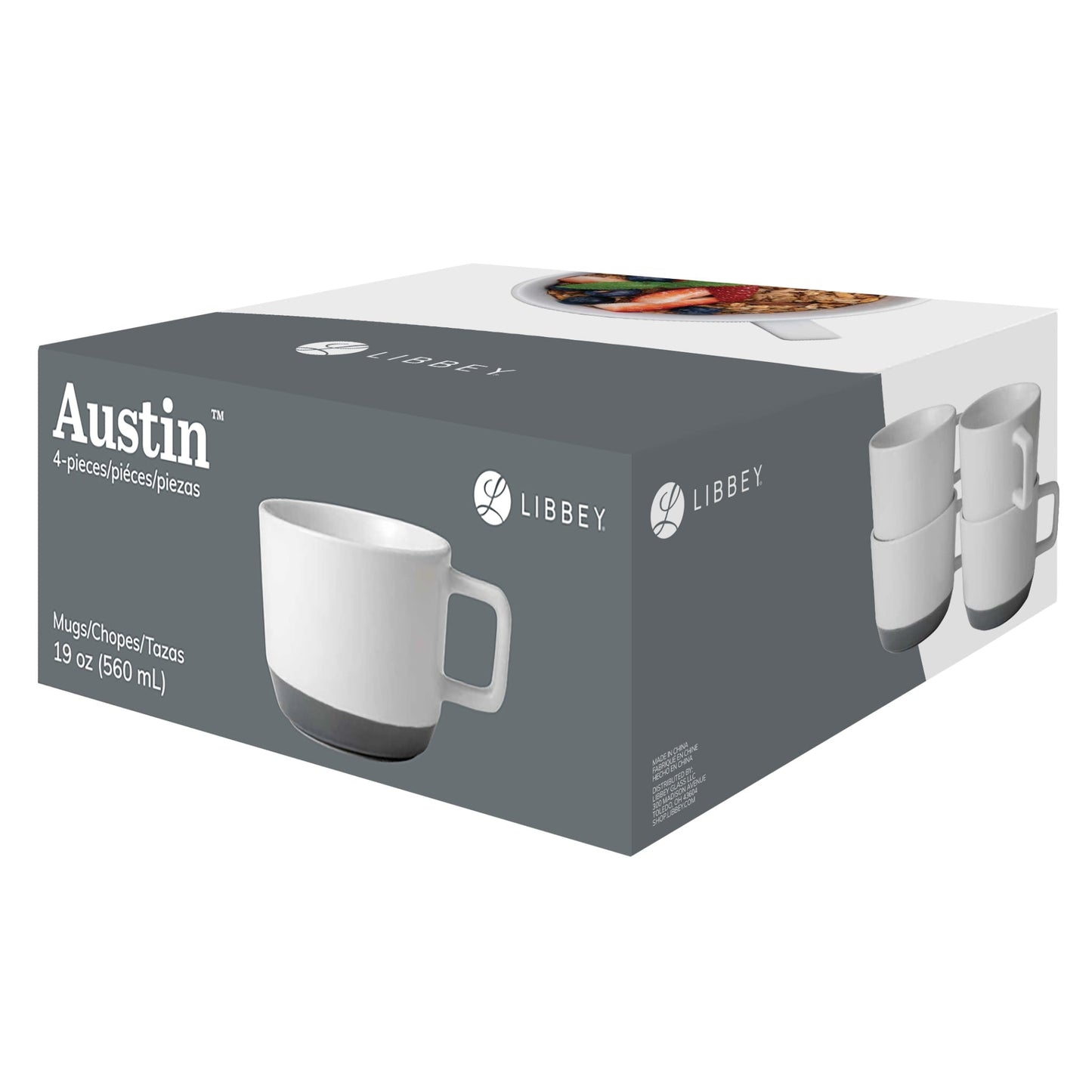 Libbey Austin 17.5 ounce Large Porcelain Coffee Mug, Set of 4, Himalayan Salt Pink