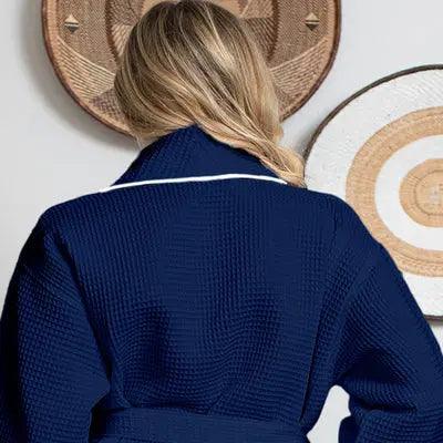Women’s Waffle Piping Bathrobe – Lightweight Spa-Style Comfort