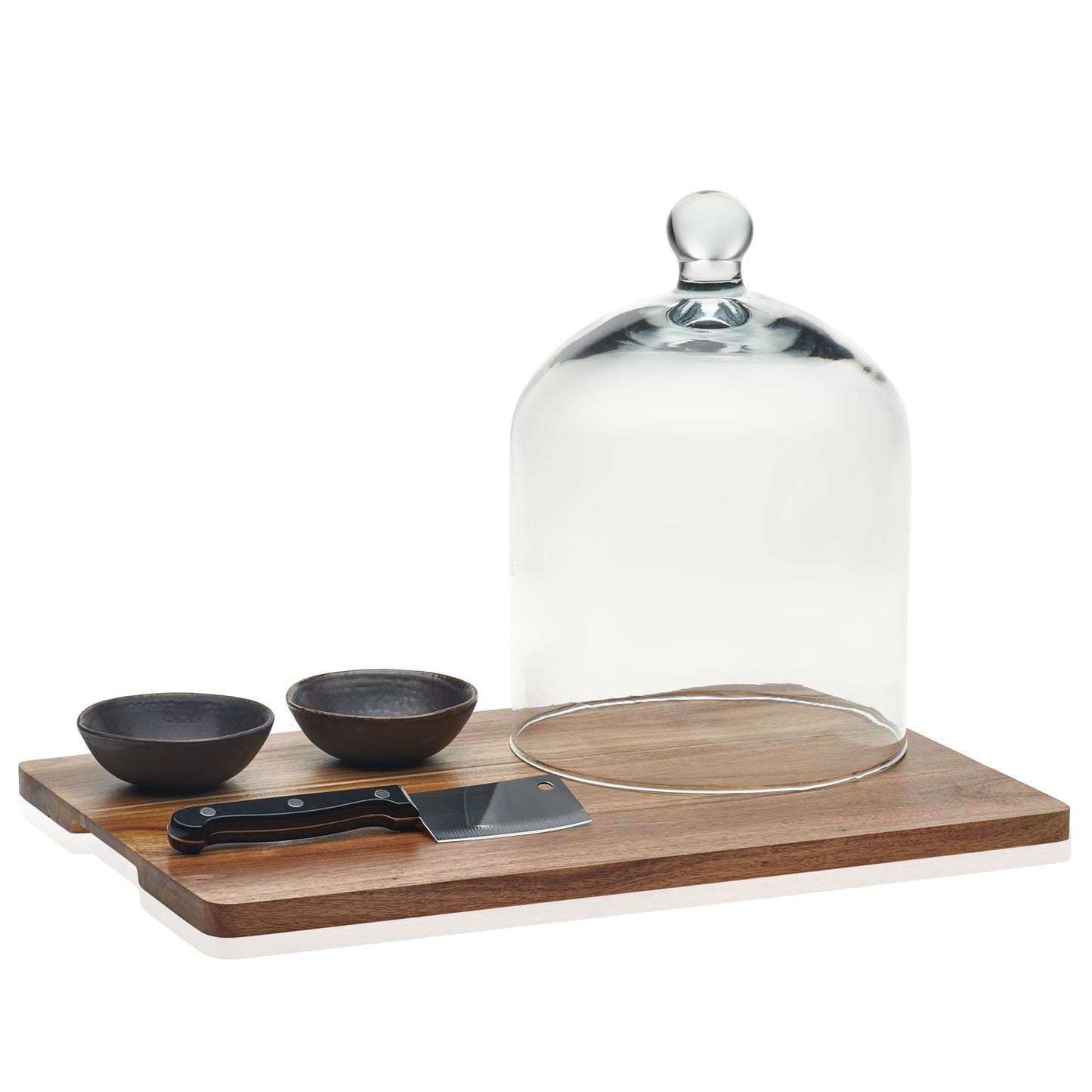Libbey Acaciawood 4 Piece Cheese Board Serving Set with Glass Dome