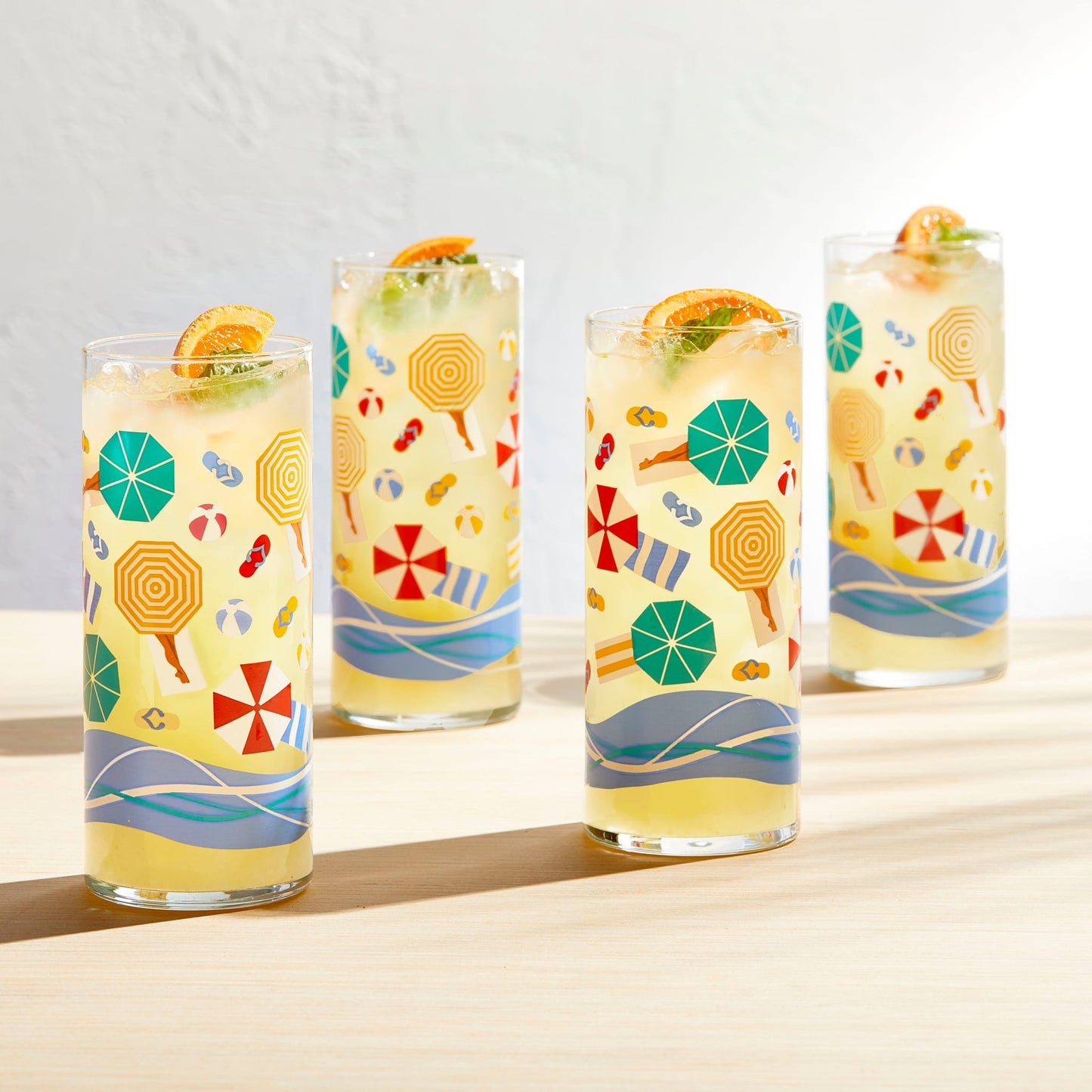 Libbey Vintage Beach Scene Cooler Glasses, 16 ounce, Set of 4