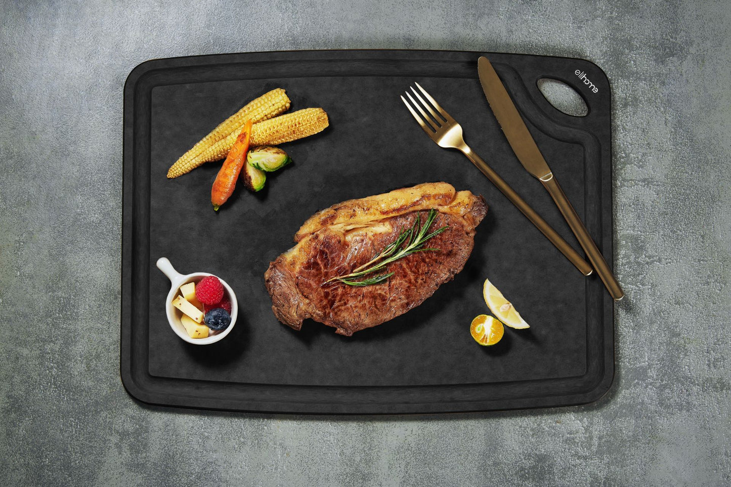 Classic Series 2-In-1 Set Cutting Board- 10 x 13 x 1/4  - Medium- (Black + Natural)