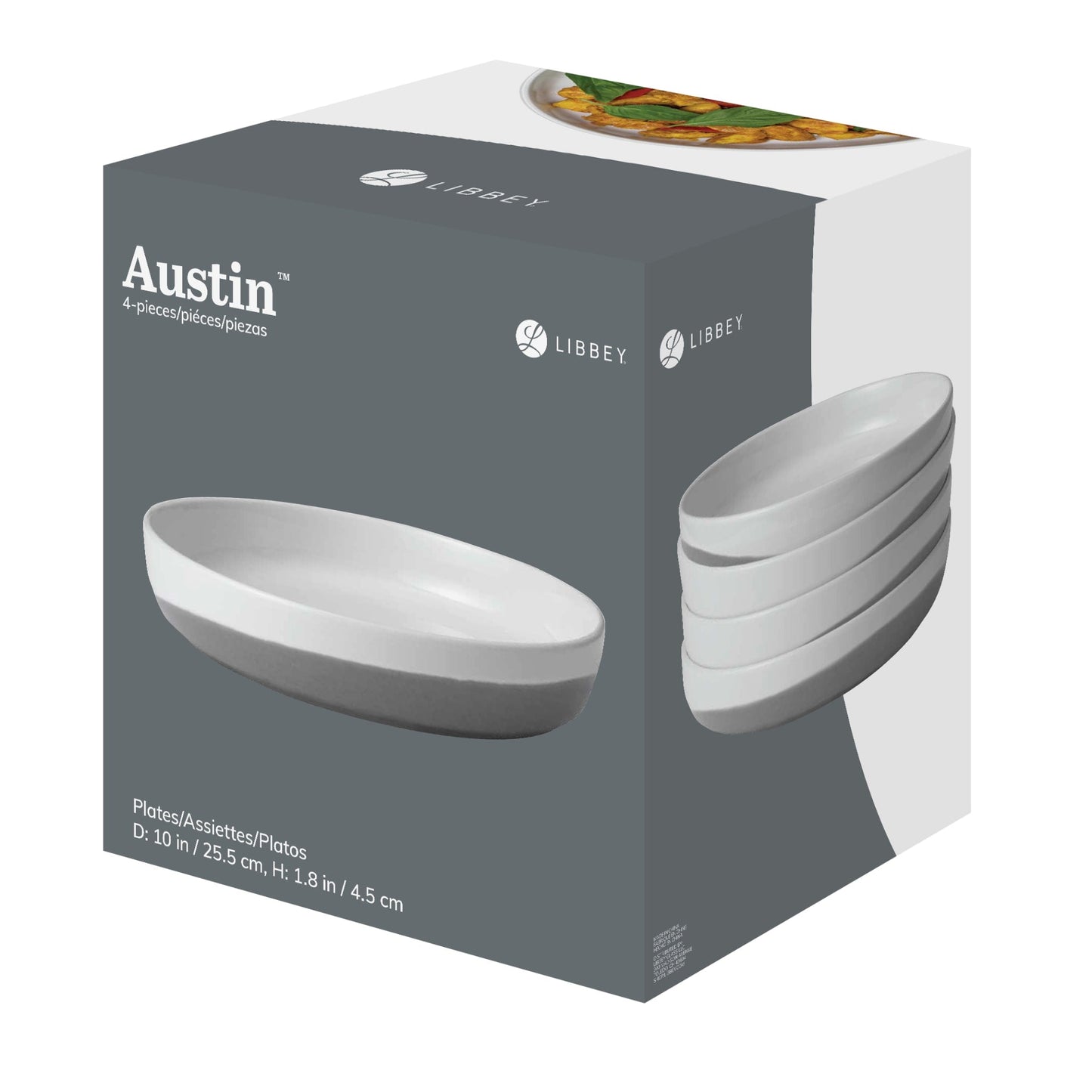 Libbey Austin 10 inch Porcelain Coupe Dinner Plate, Set of 4, White