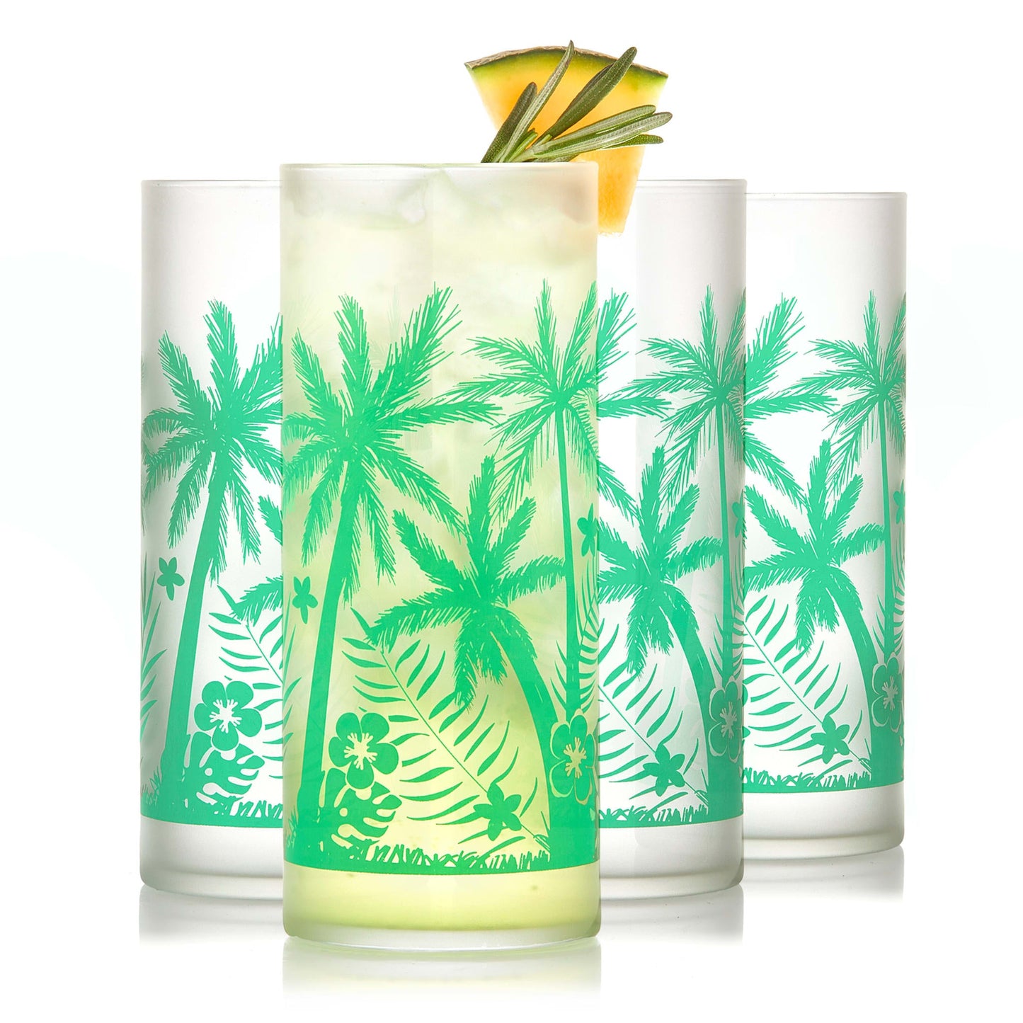 Libbey Vintage Palm Trees Cooler Glasses, 16 ounce, Set of 4