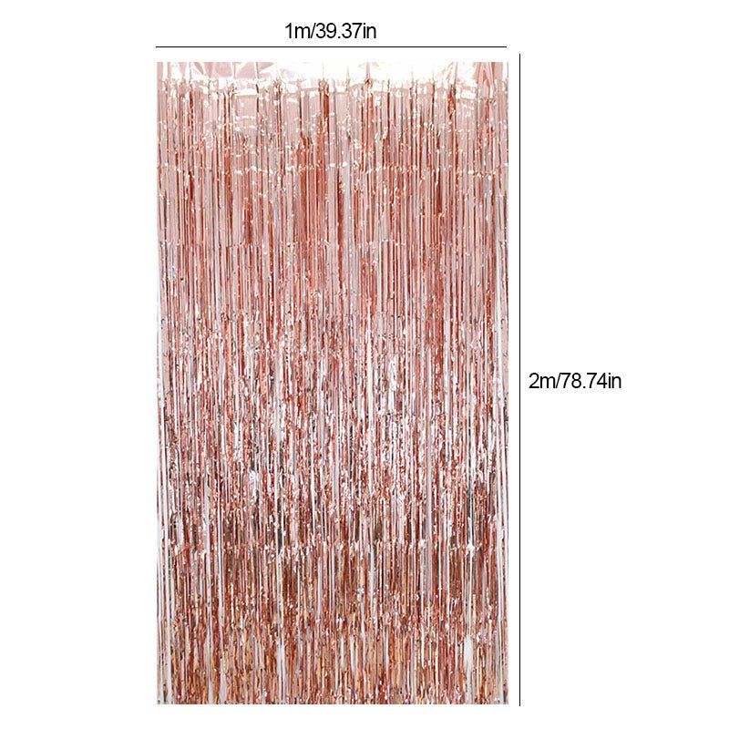 Champagne Gold Fringe Curtain Backdrop – Metallic Tinsel 6.5ft