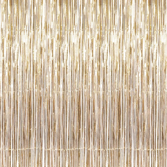 Champagne Gold Fringe Curtain Backdrop – Metallic Tinsel 6.5ft