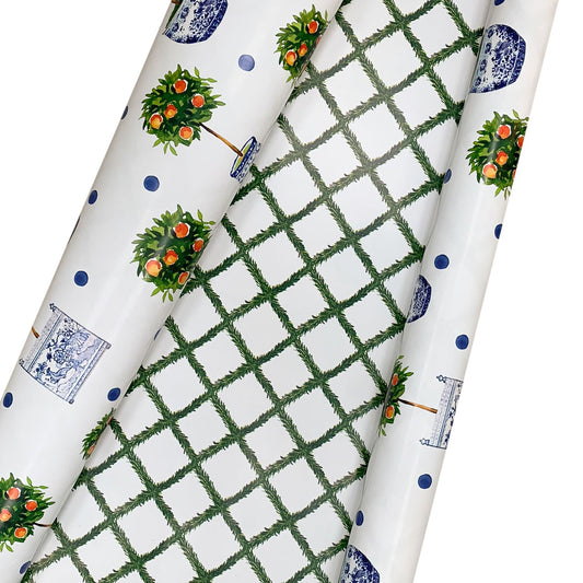 Reversible Orange Topiary & Trellis Gift Wrap