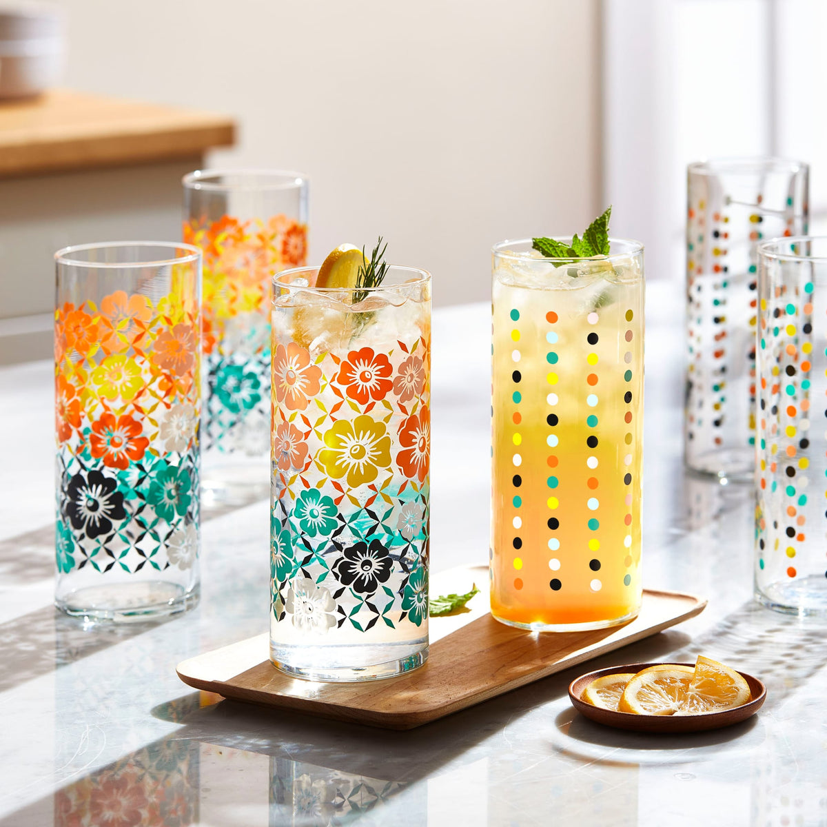 Libbey Vintage Flower Power Cooler Glasses, 16 ounce, Set of 4