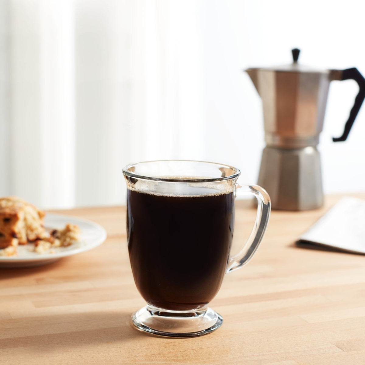 Libbey Kona Glass Coffee Mugs, 16 ounce, Set of 6