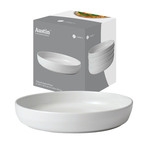 Libbey Austin 10 inch Porcelain Coupe Dinner Plate, Set of 4, White