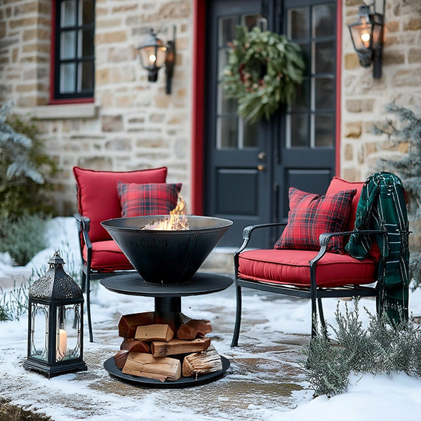 Outdoor Iron Pedestal Fire Bowl and Log Holder – The Rainbow Row