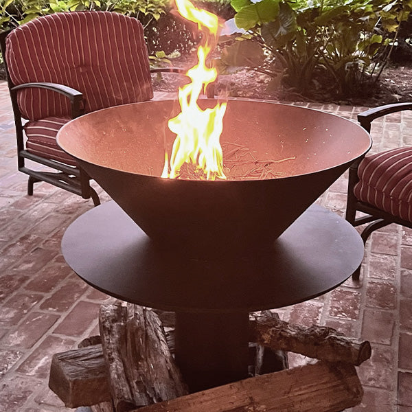 Outdoor Iron Pedestal Fire Bowl and Log Holder