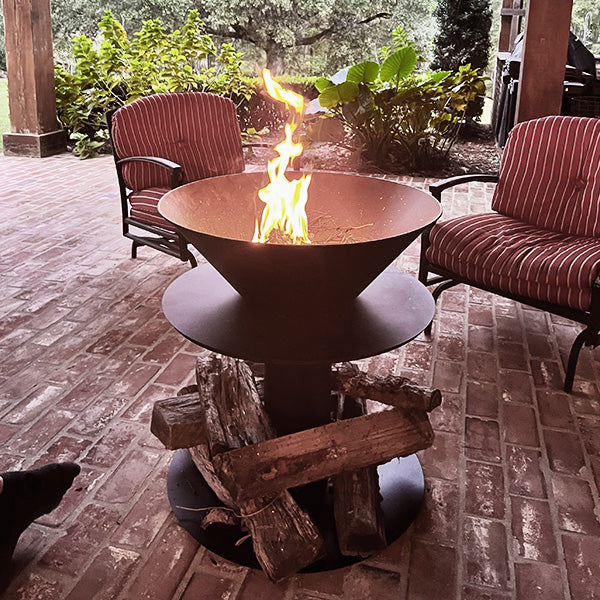 Outdoor Iron Pedestal Fire Bowl and Log Holder