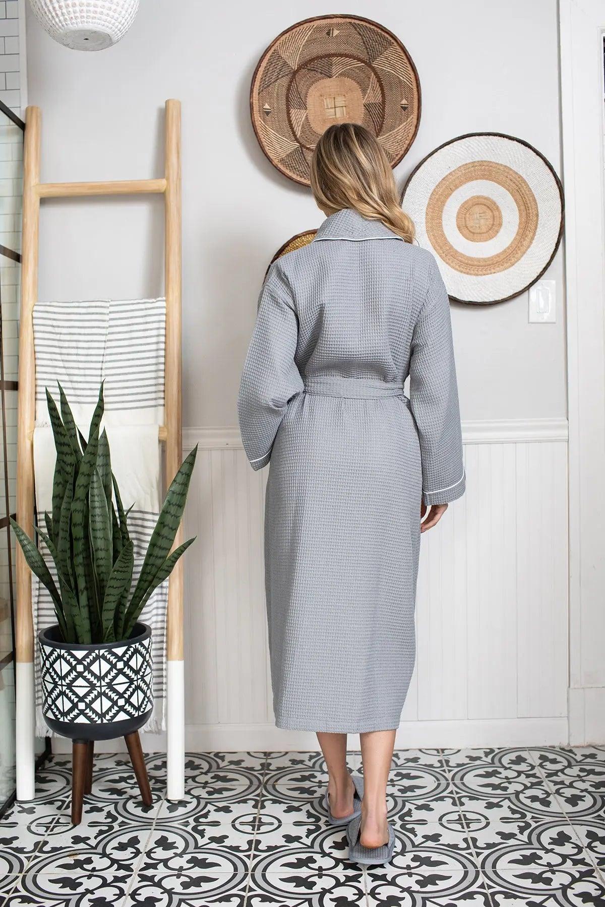 Women’s Waffle Piping Bathrobe – Lightweight Spa-Style Comfort