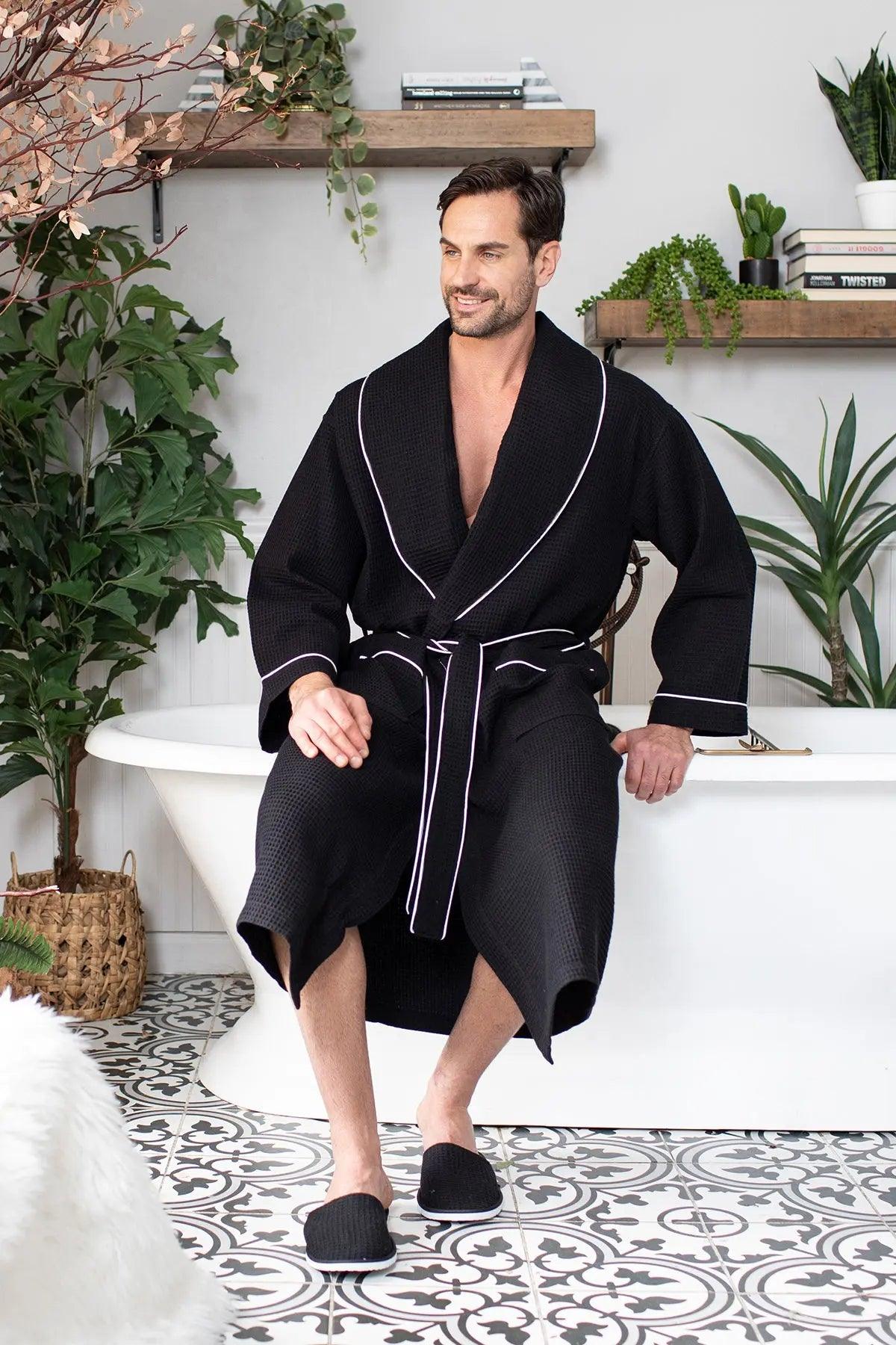 Premium Waffle Piping Robe for Men