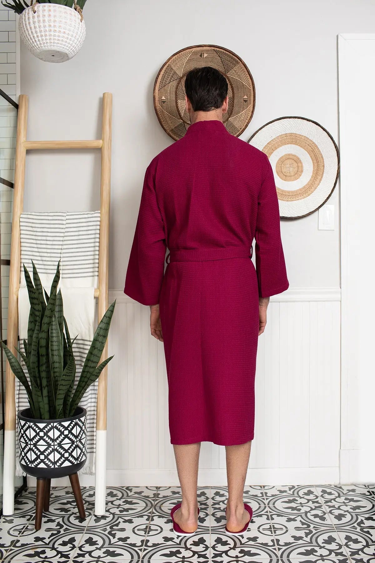 Waffle Kimono Spa Bathrobe for Men -  Absorbent, Lightweight