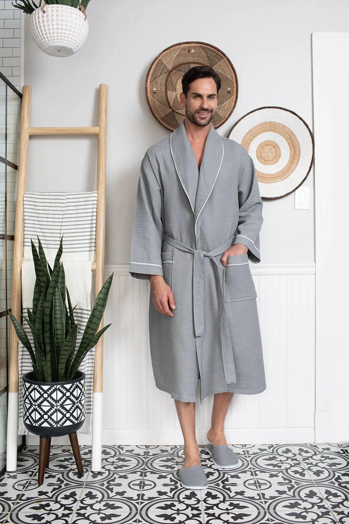 Premium Waffle Piping Robe for Men