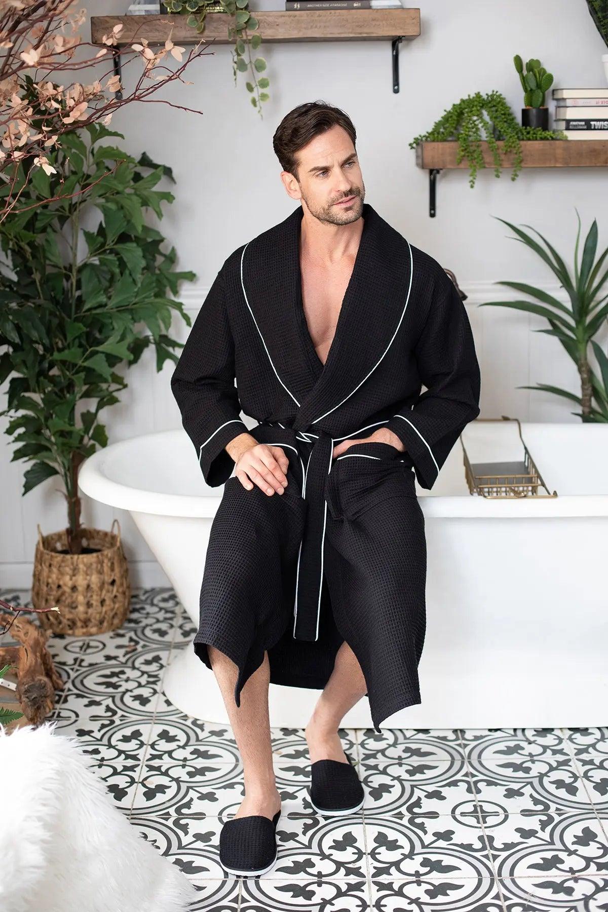 Premium Waffle Piping Robe for Men