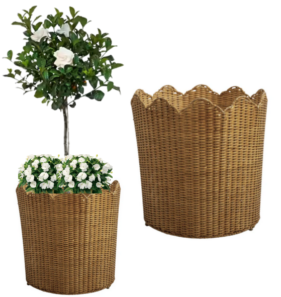 Scalloped Wicker Floor Planter