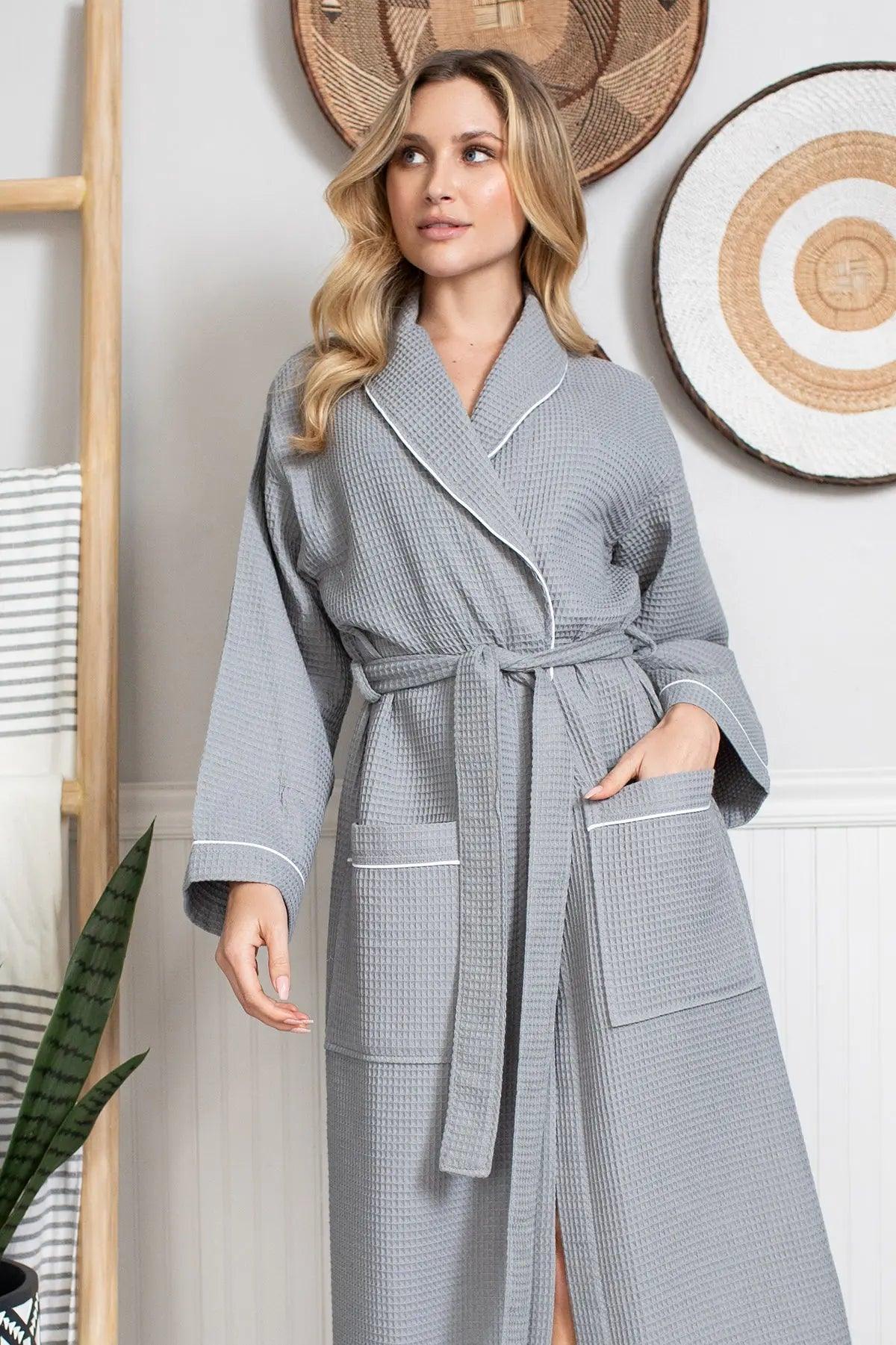 Women’s Waffle Piping Bathrobe – Lightweight Spa-Style Comfort