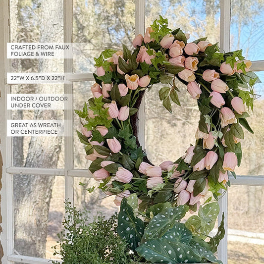 Faux Soft Pink Tulip Wreath