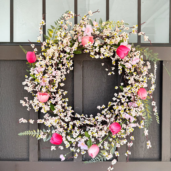 26 Inch Pink Blossom Wreath